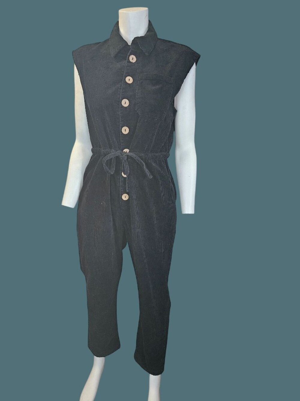 POL Black Corduroy Sleeveless Jumpsuit Women Small Grunge Granola Girl